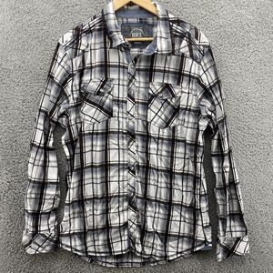BKE Pearl Snap Shirt Men XL White Plaid Long Sleeve‎ Athletic Fit Western Style